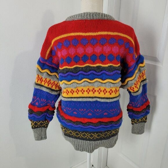 Vintage Wool Sweater Womens Large Striped Knitted By Hand Cosby Crescendo 90s - Picture 15 of 16